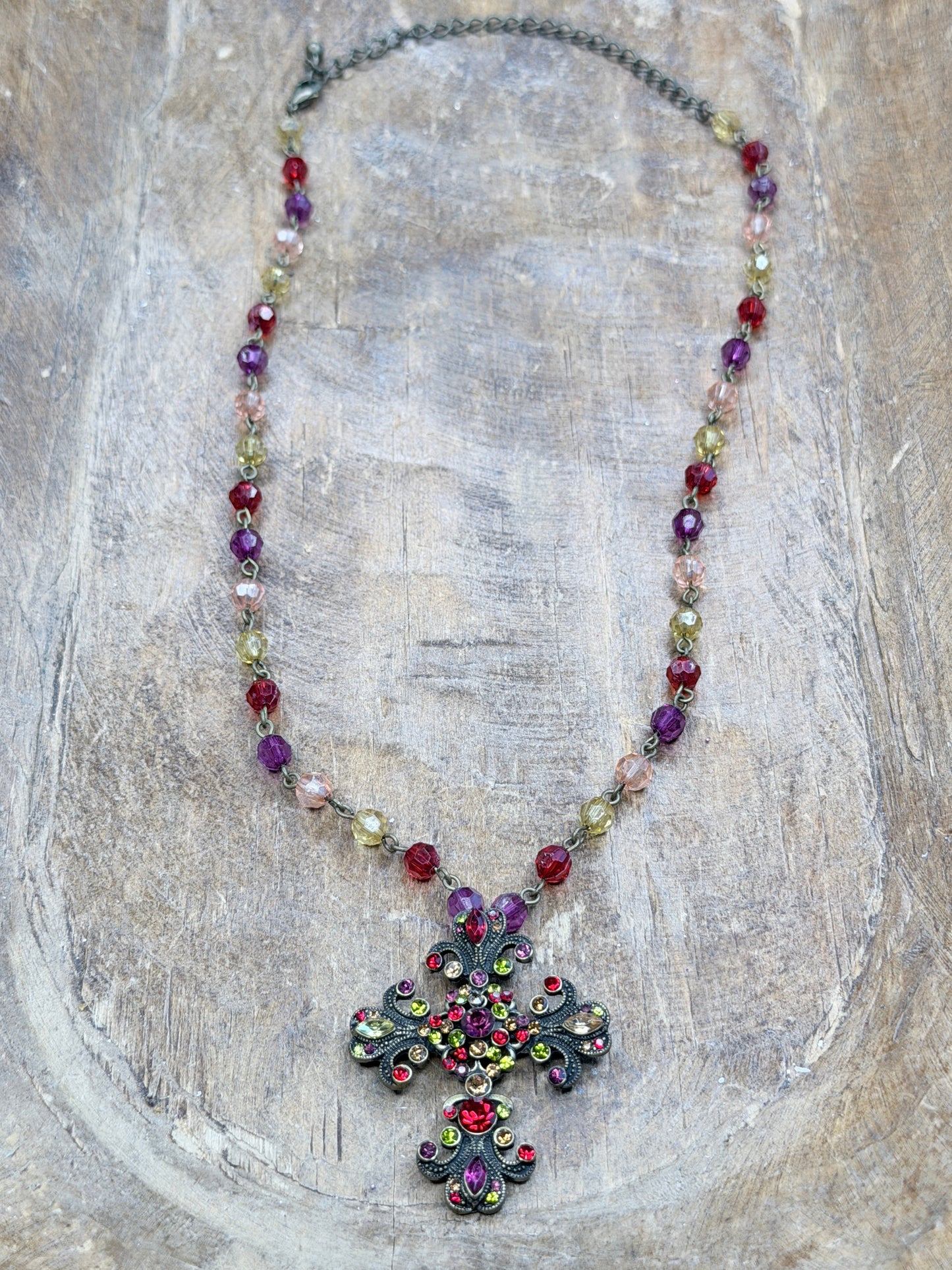 Purple and Red Crystal Cross Necklace