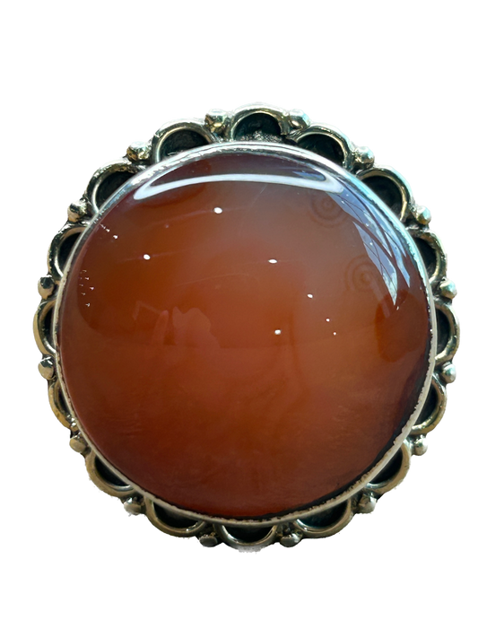 German Silver Small Orange Agate Ring