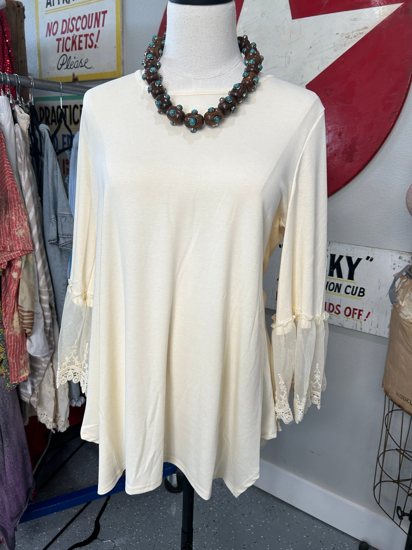 Origami- Lace 3/4 Sleeve Top (BEIGE) (Final Sale) *Final Sale*