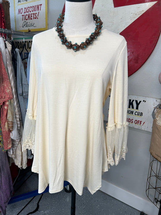 Origami- Lace 3/4 Sleeve Top (BEIGE) (Final Sale) *Final Sale*