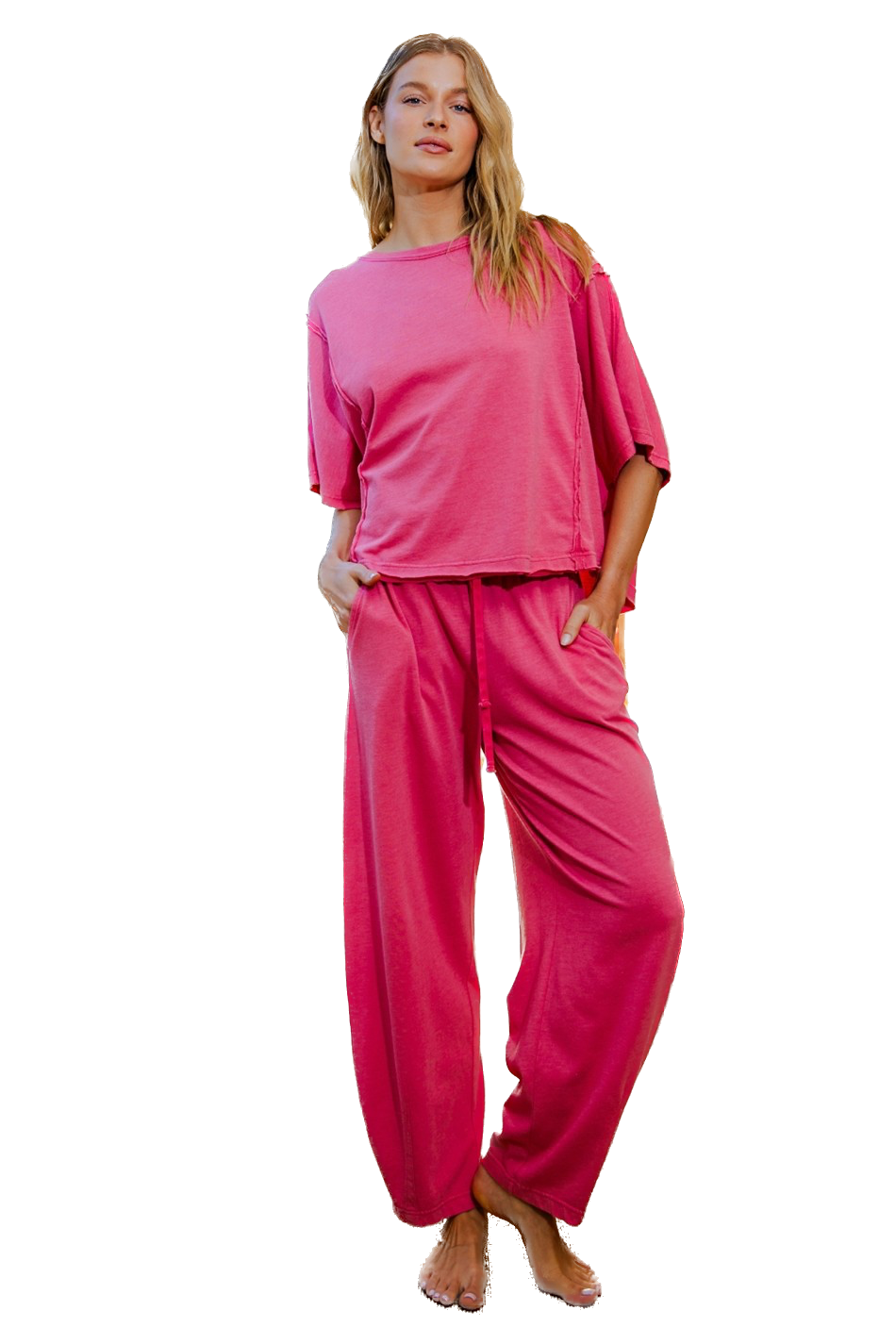 Mineral Washed Cotton Barrel Pants (Strawberry)