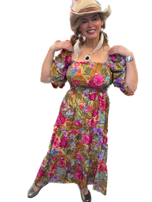 Oddi- Floral Printed Bubble Maxi Dress (Olive Garden)