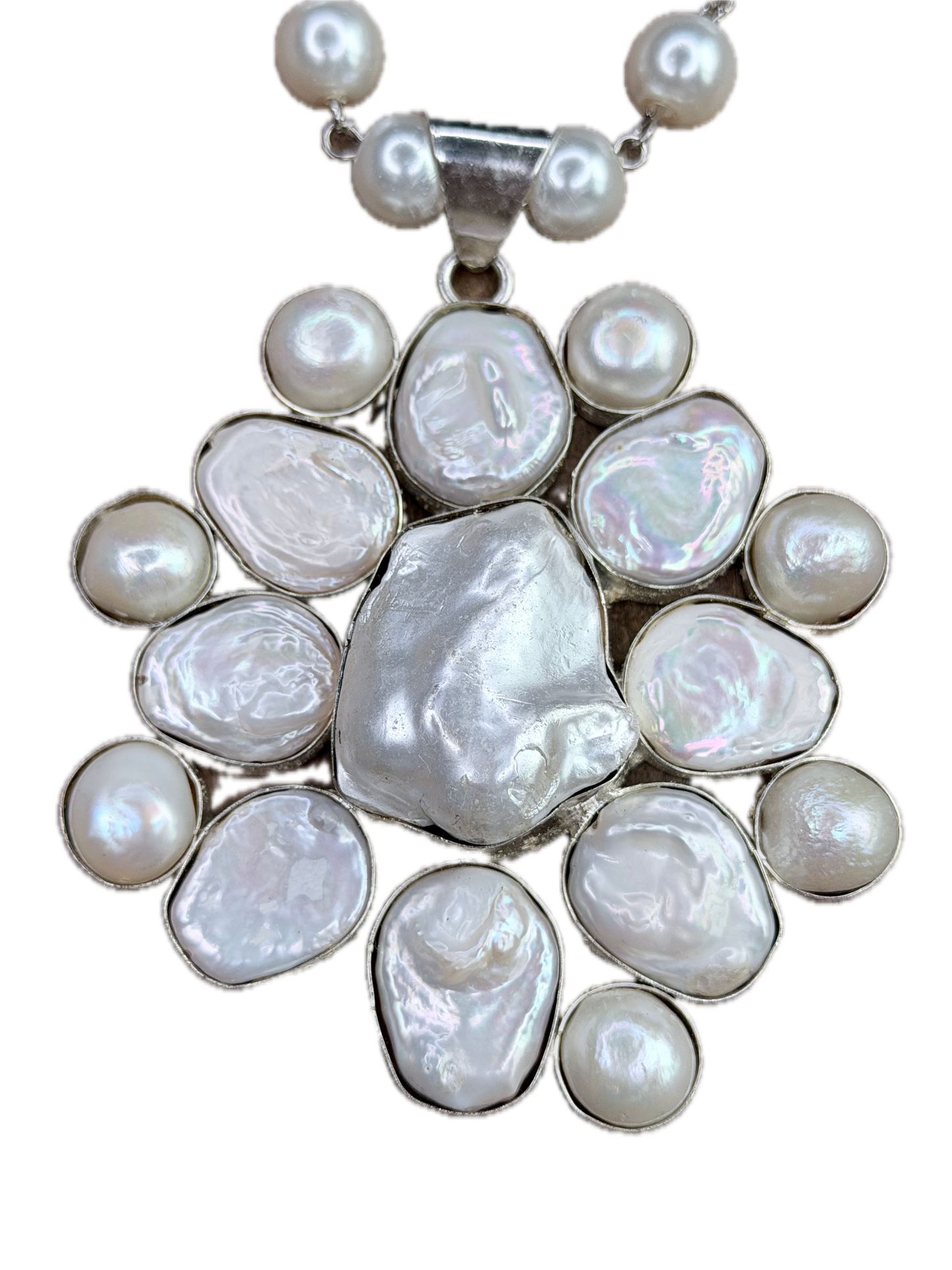 Fiona German Silver Baroque Pearl Cluster Necklace