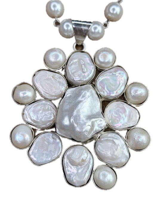 Fiona German Silver Baroque Pearl Cluster Necklace