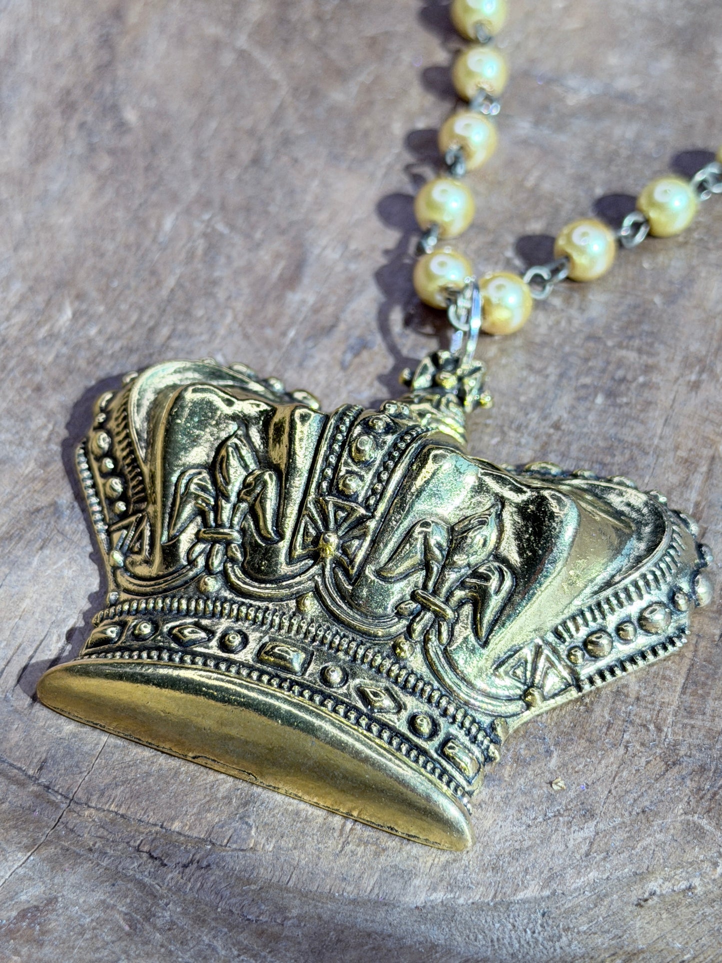 Engraved Gold Crown Necklace