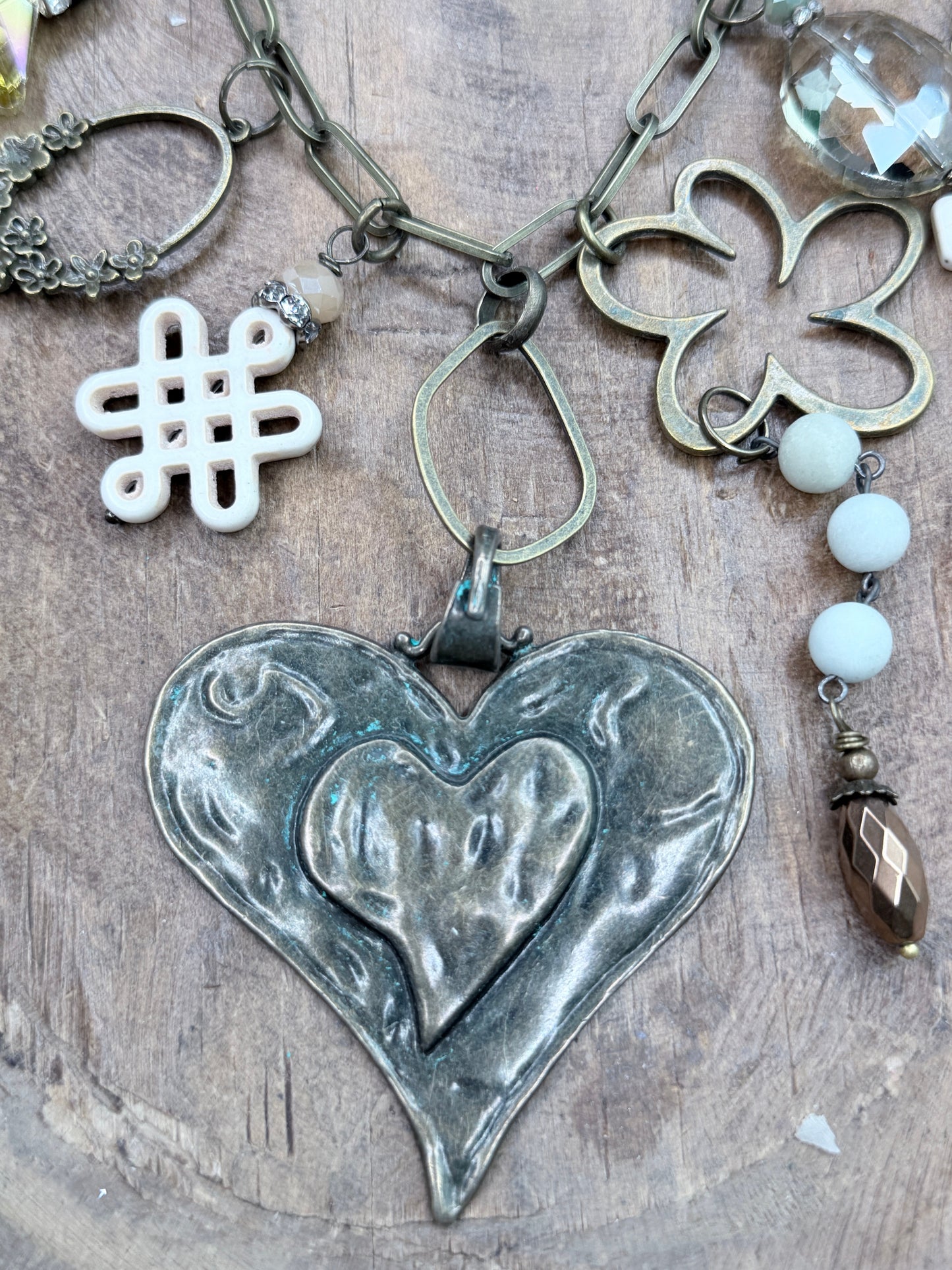 Gypsy Junk Bronzy Heart Charm Necklace