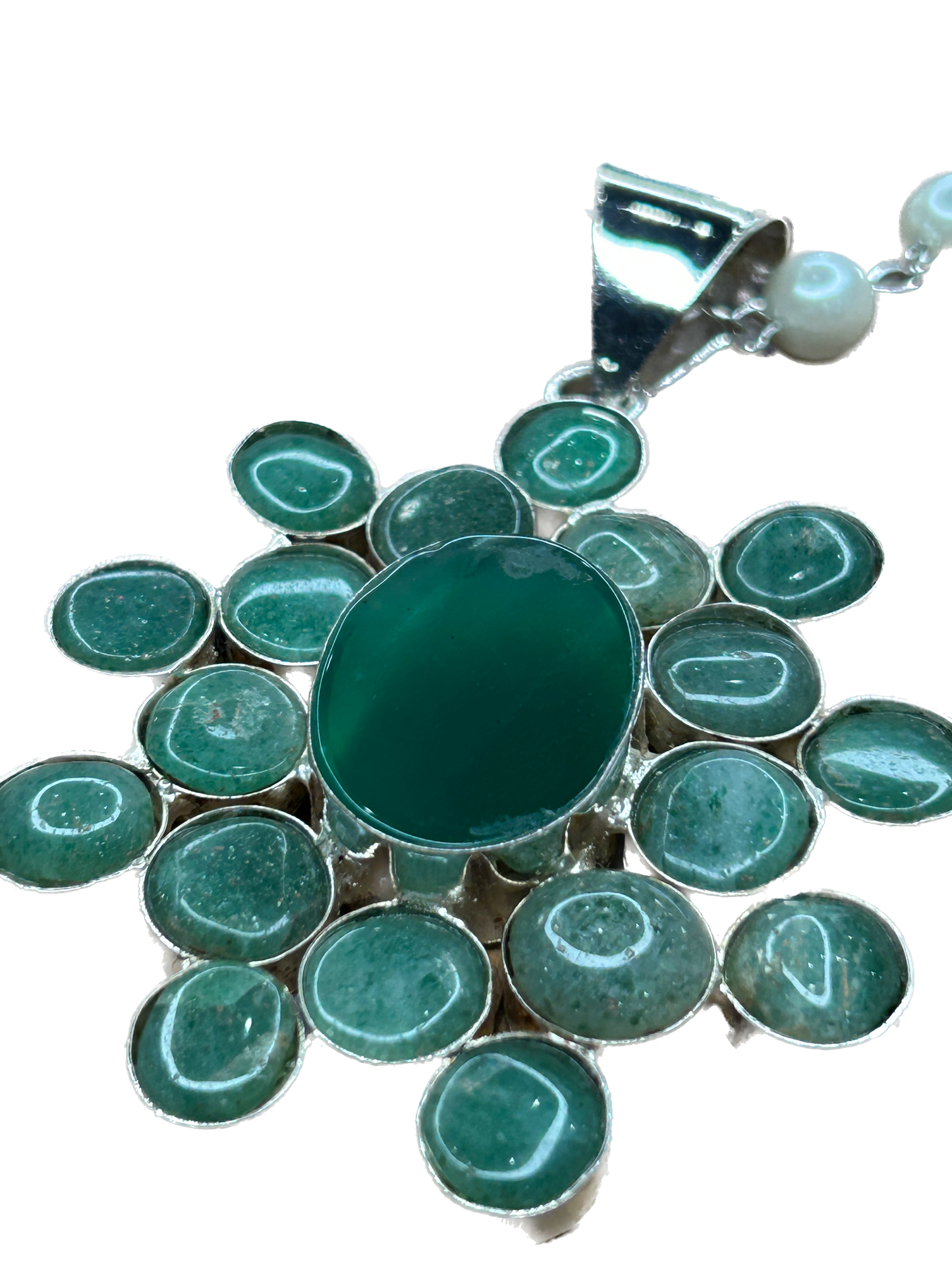 German Silver Jade Cluster Necklace B