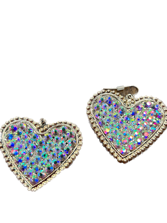 AB Rhinestone Golden Heart Earrings