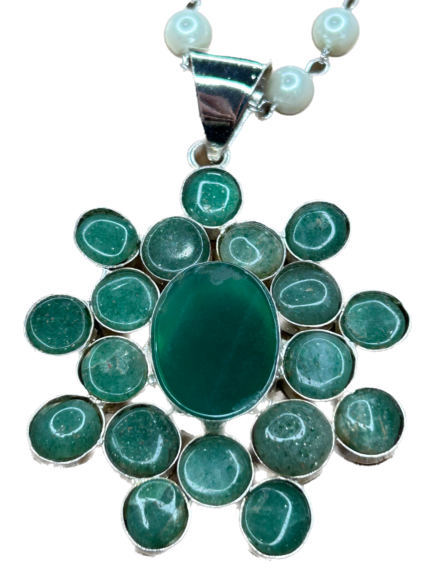 German Silver Jade Cluster Necklace B