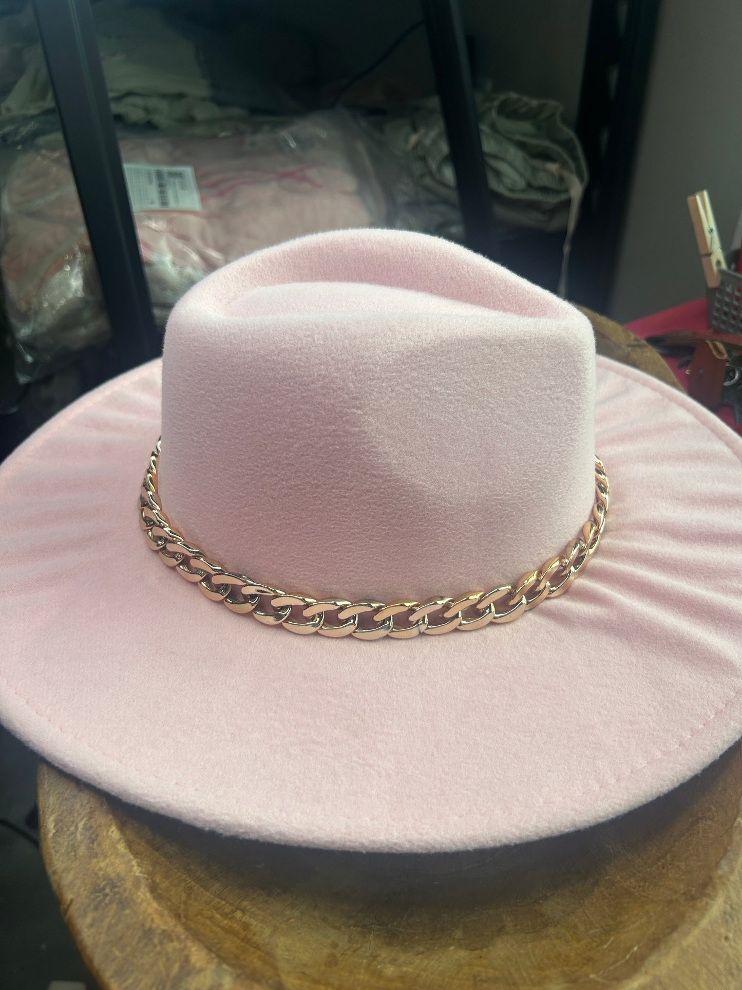 Wide Brim Pink Felt Hat
