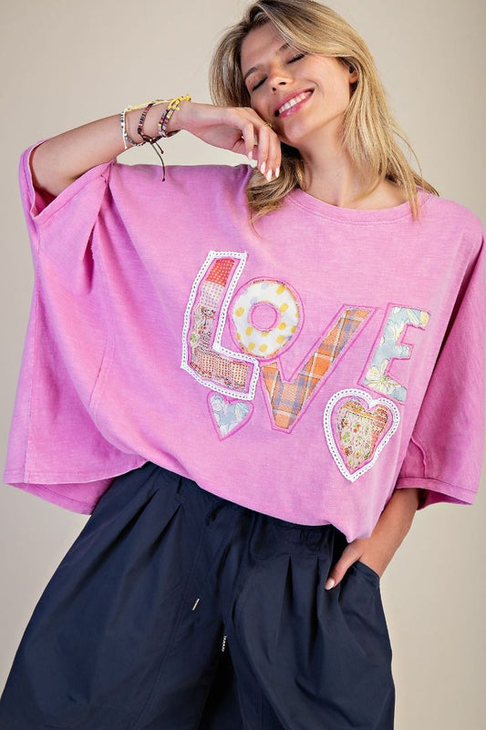 EASEL - Love Patch Cotton Slub Top (Candy Pink) *Final Sale*