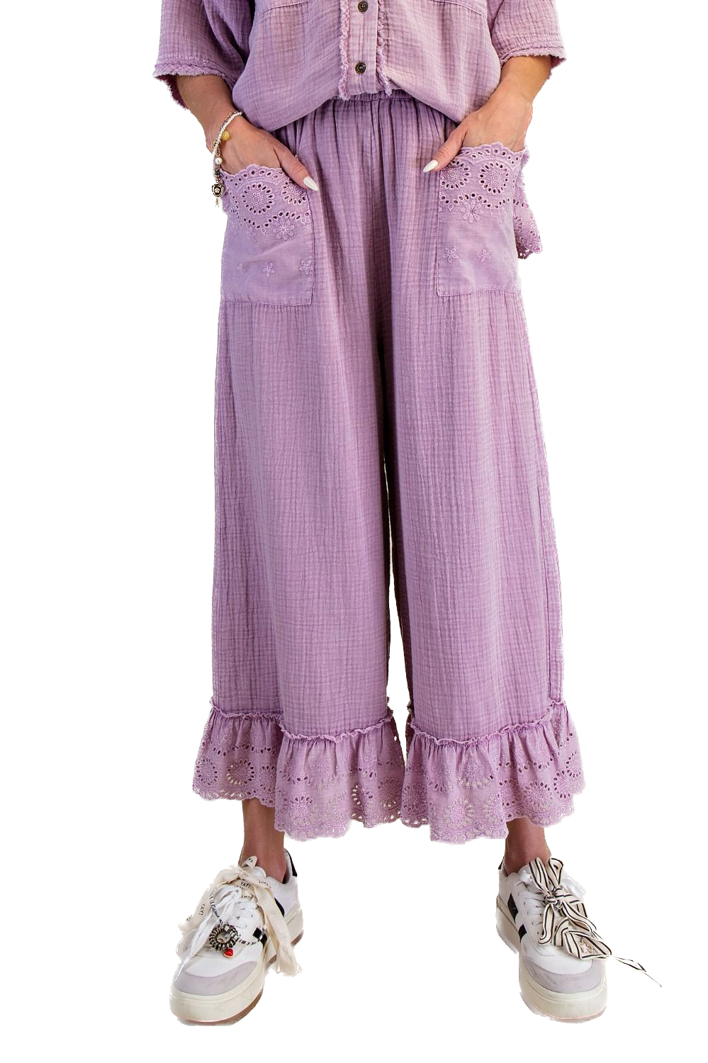 EASEL - Washed Cotton Gauze Pants (Lilac Rose)