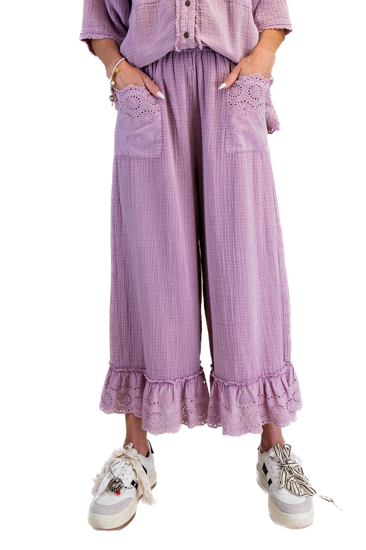 EASEL - Washed Cotton Gauze Pants (Lilac Rose)