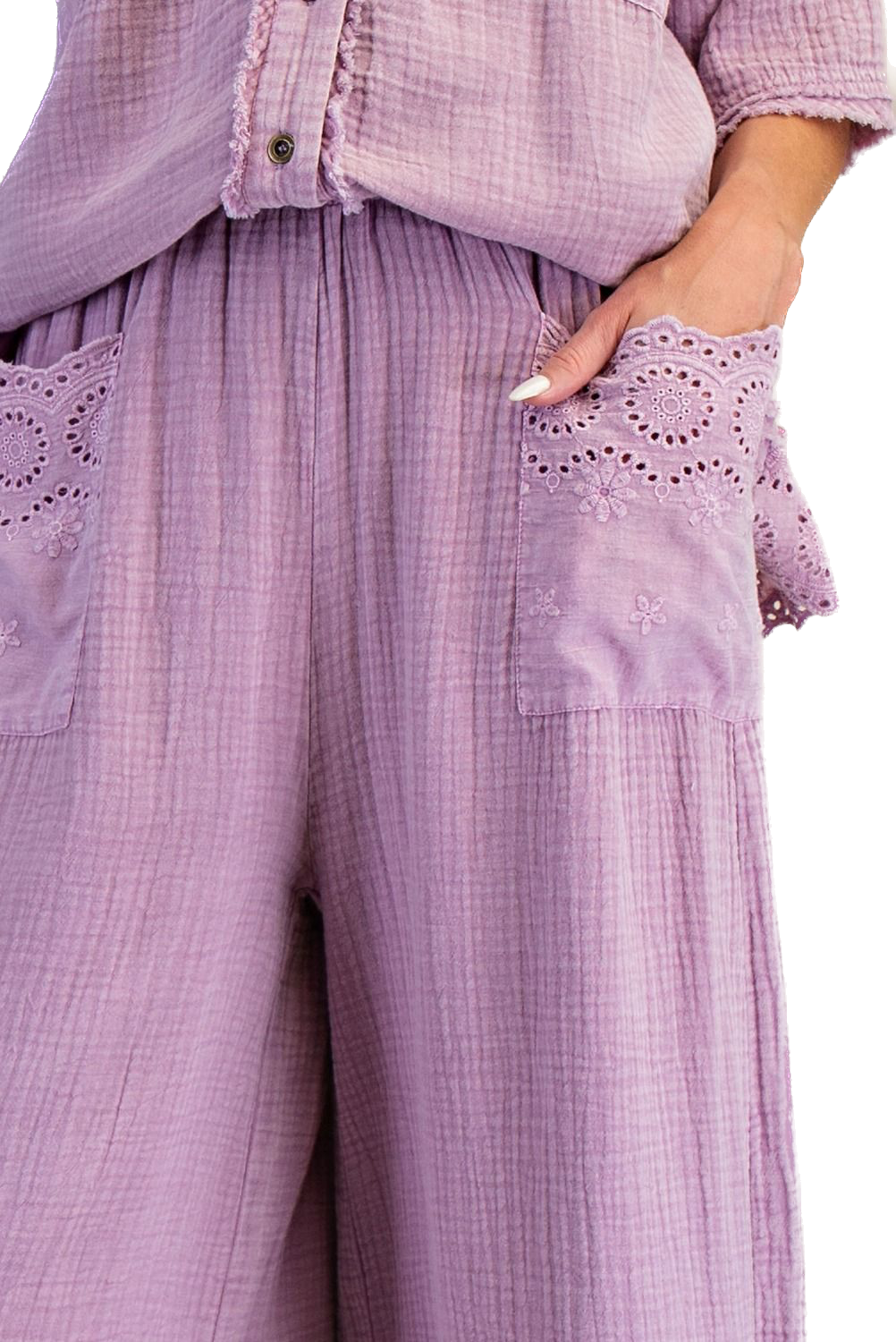 EASEL - Washed Cotton Gauze Pants (Lilac Rose)