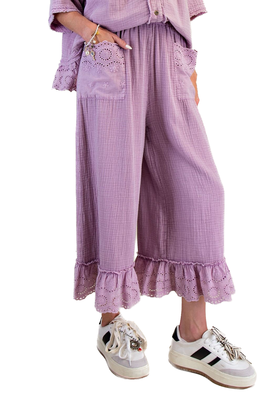 EASEL - Washed Cotton Gauze Pants (Lilac Rose)