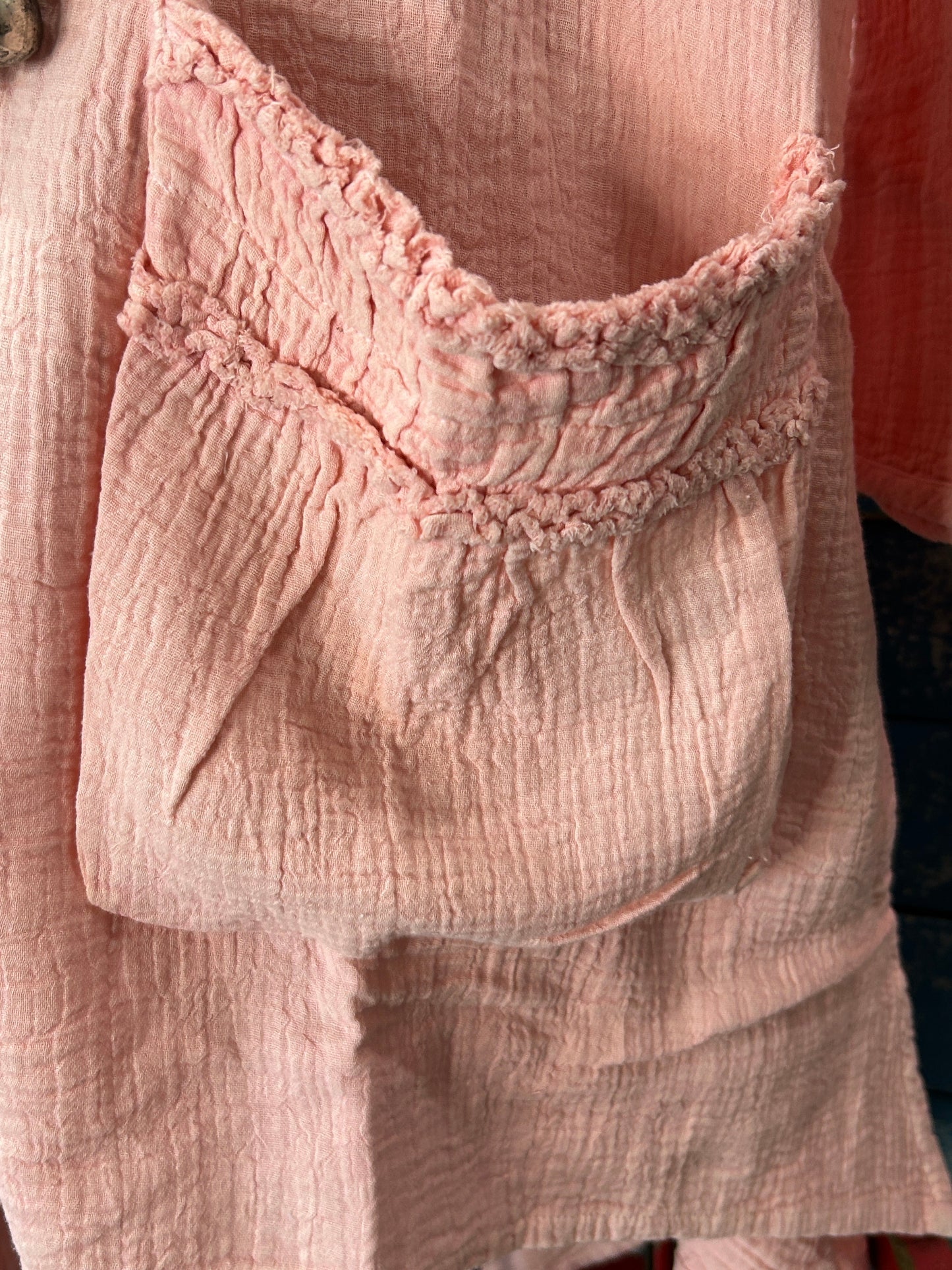 FINAL SALE Paper Lace Vintage Washed Tunic with Button Sleeves (Pink)
