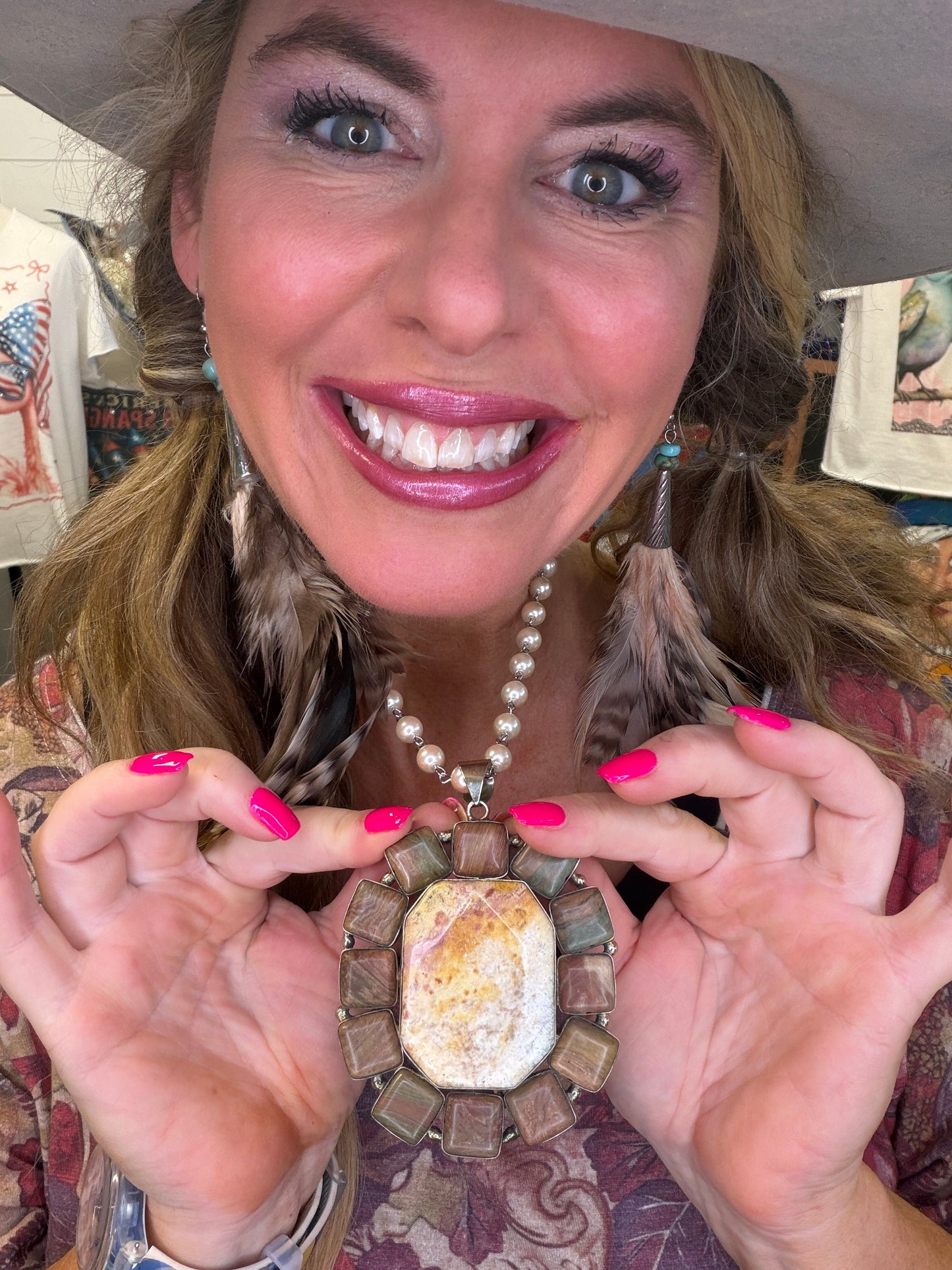 German Silver Jasper and Fossil Agate Necklace