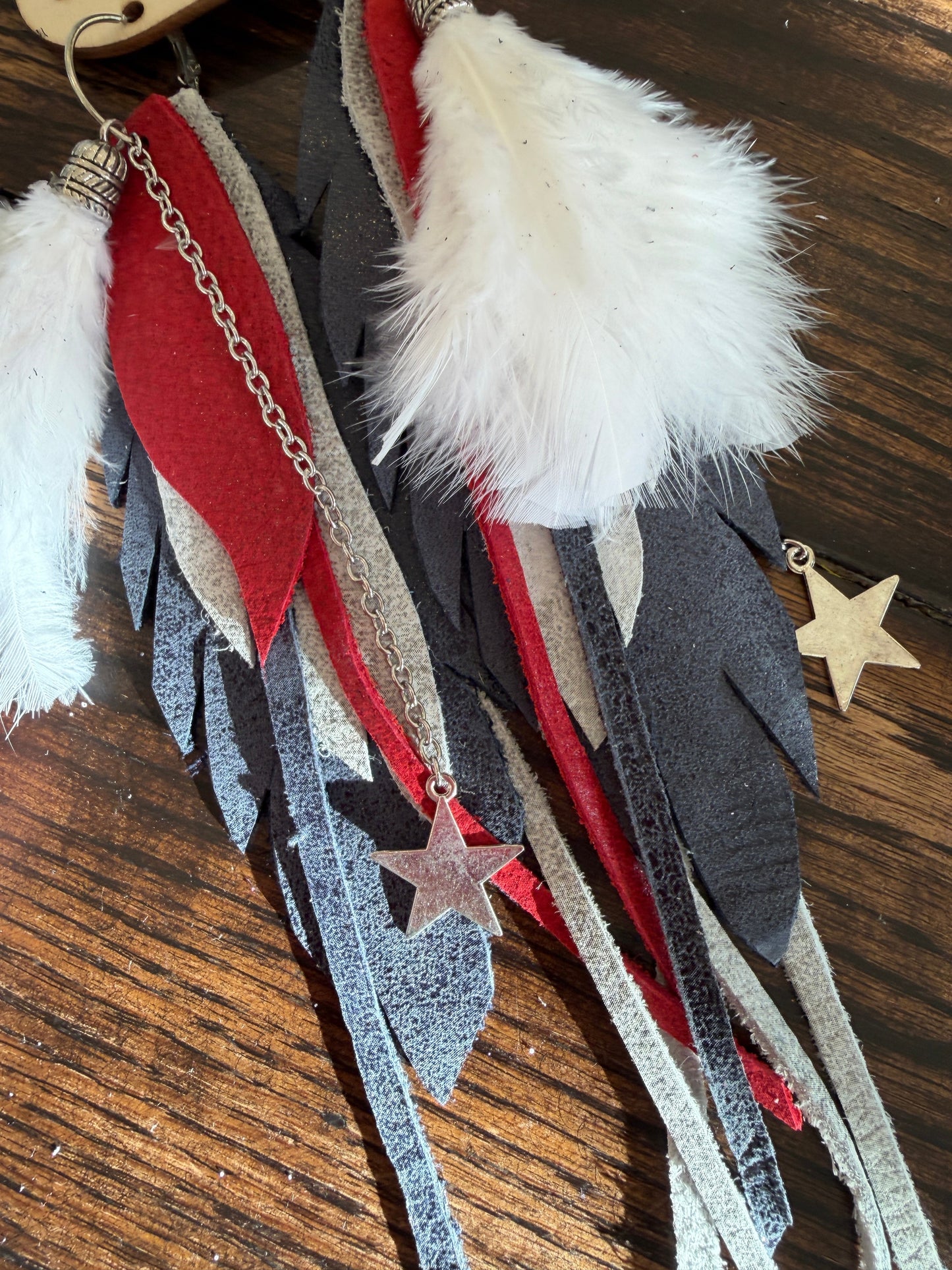 Rare Bird- Layered Leather Patriotic Earrings