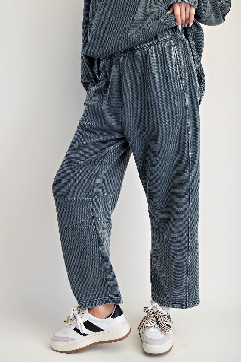 SALE Easel - Mineral Washed Terry Ribbed Lounge Pants *Final Sale* (Smoke)