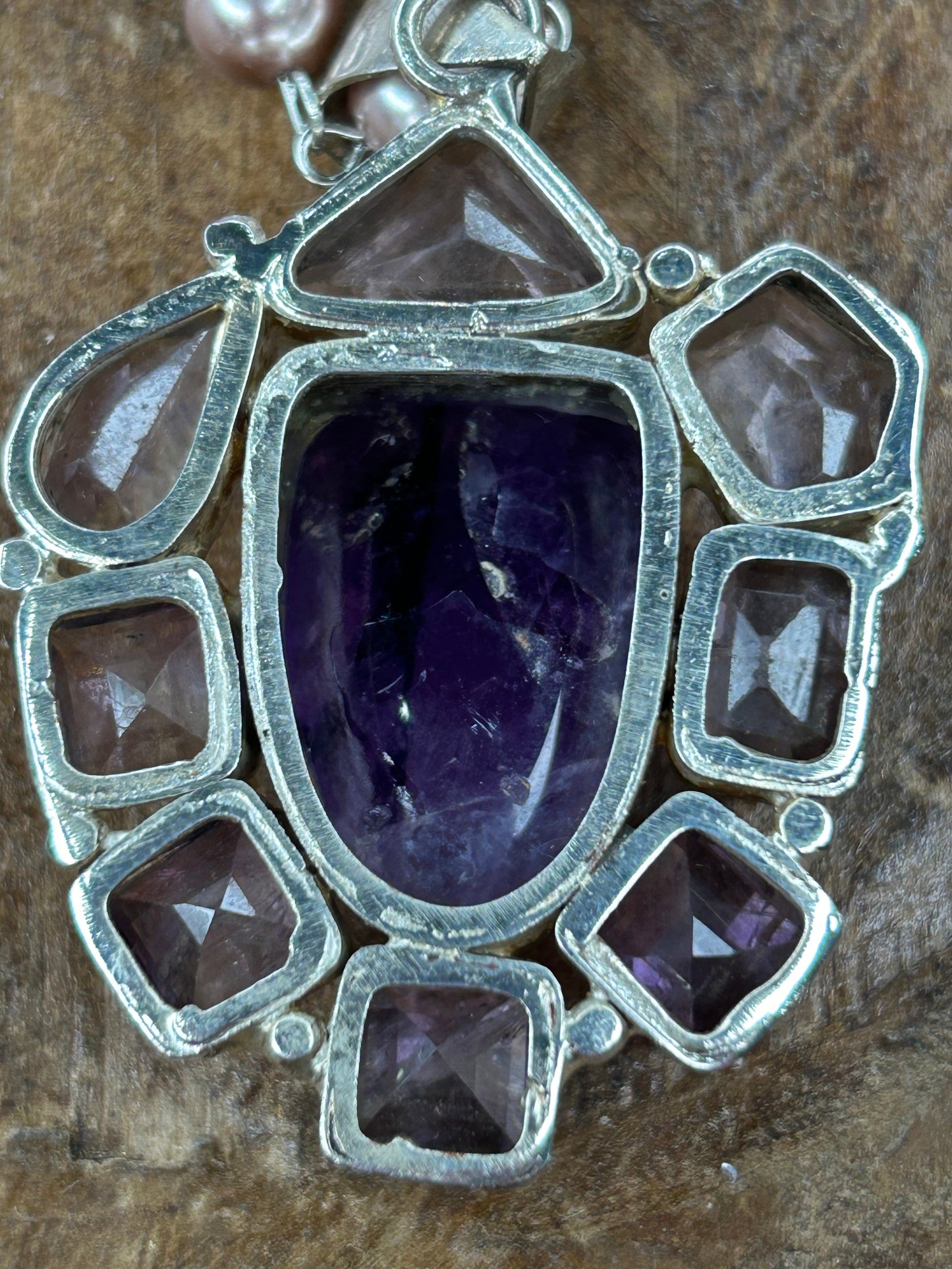 German Silver Dainty Amethyst Cluster Necklace