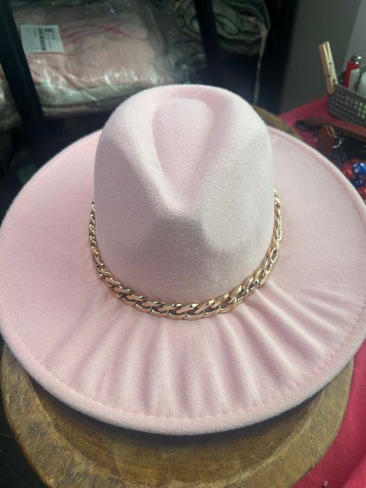 Wide Brim Pink Felt Hat