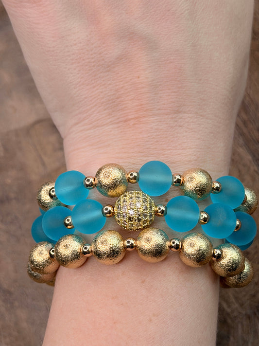 Bryn Blue and Gold Crystal Beaded Bracelet Stack
