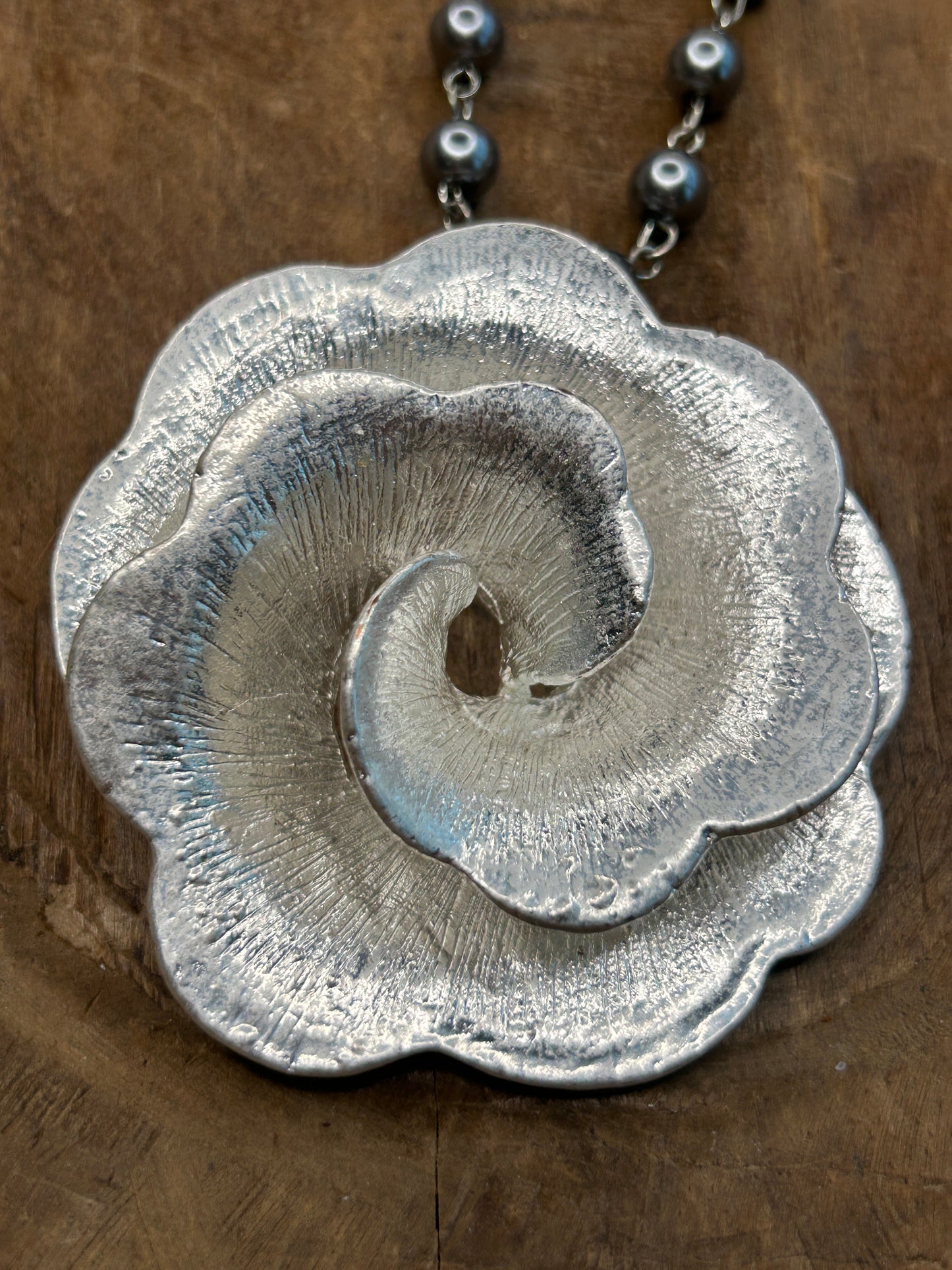 Large Silver Flower Necklace