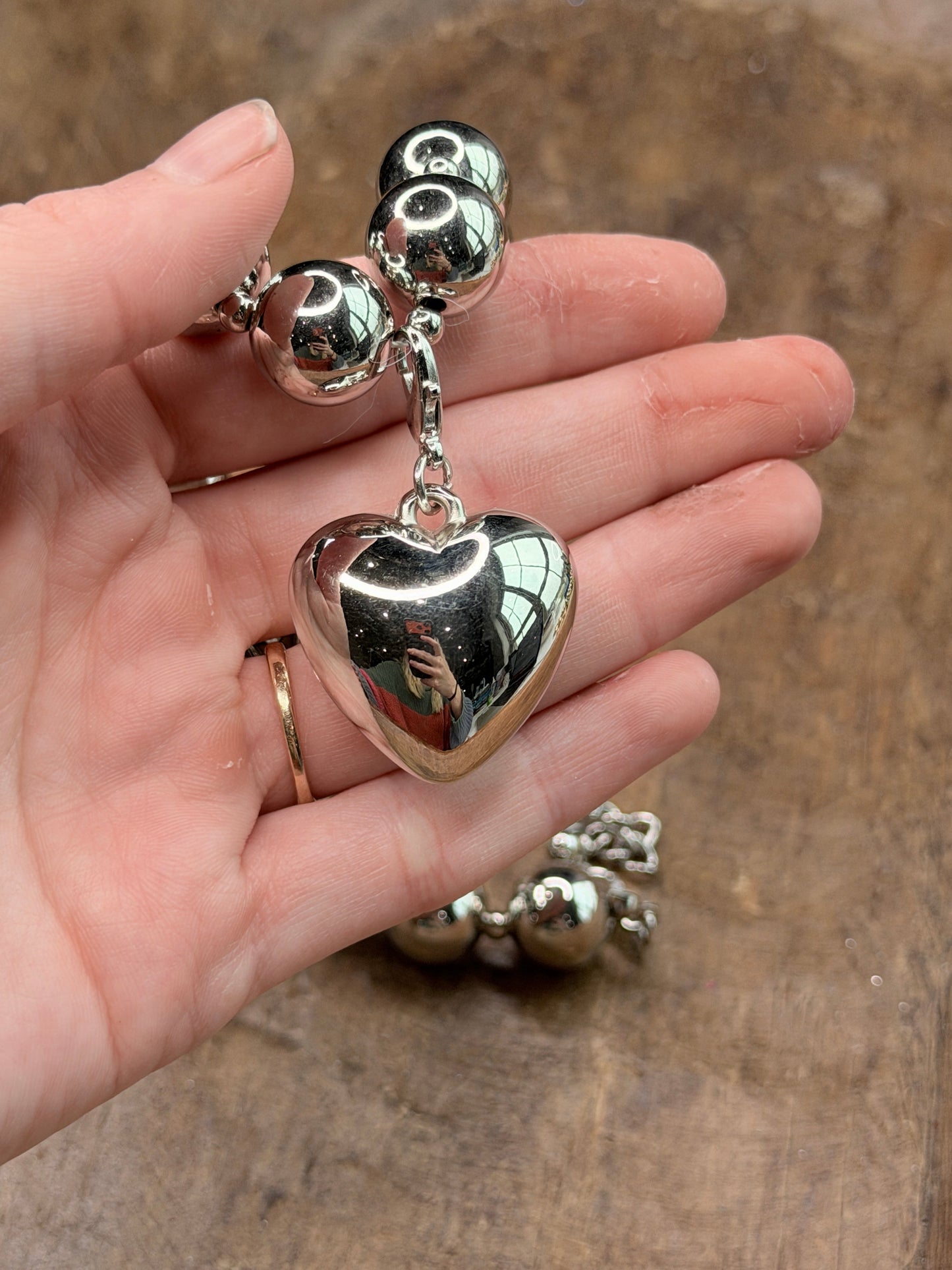 Silver Chunky Pearl Heart Necklace (Small)