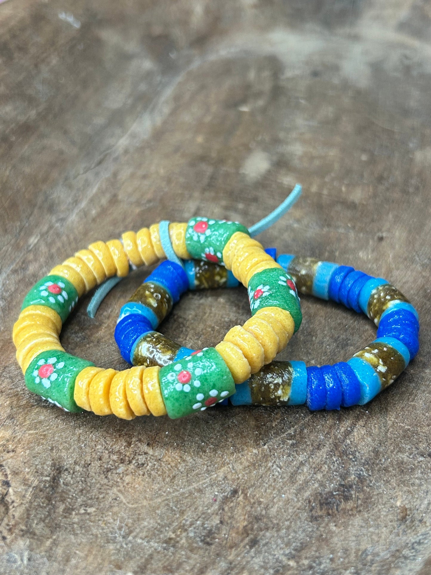 African Glass Bead Bracelet Stack (YELLOW AND BLUE)
