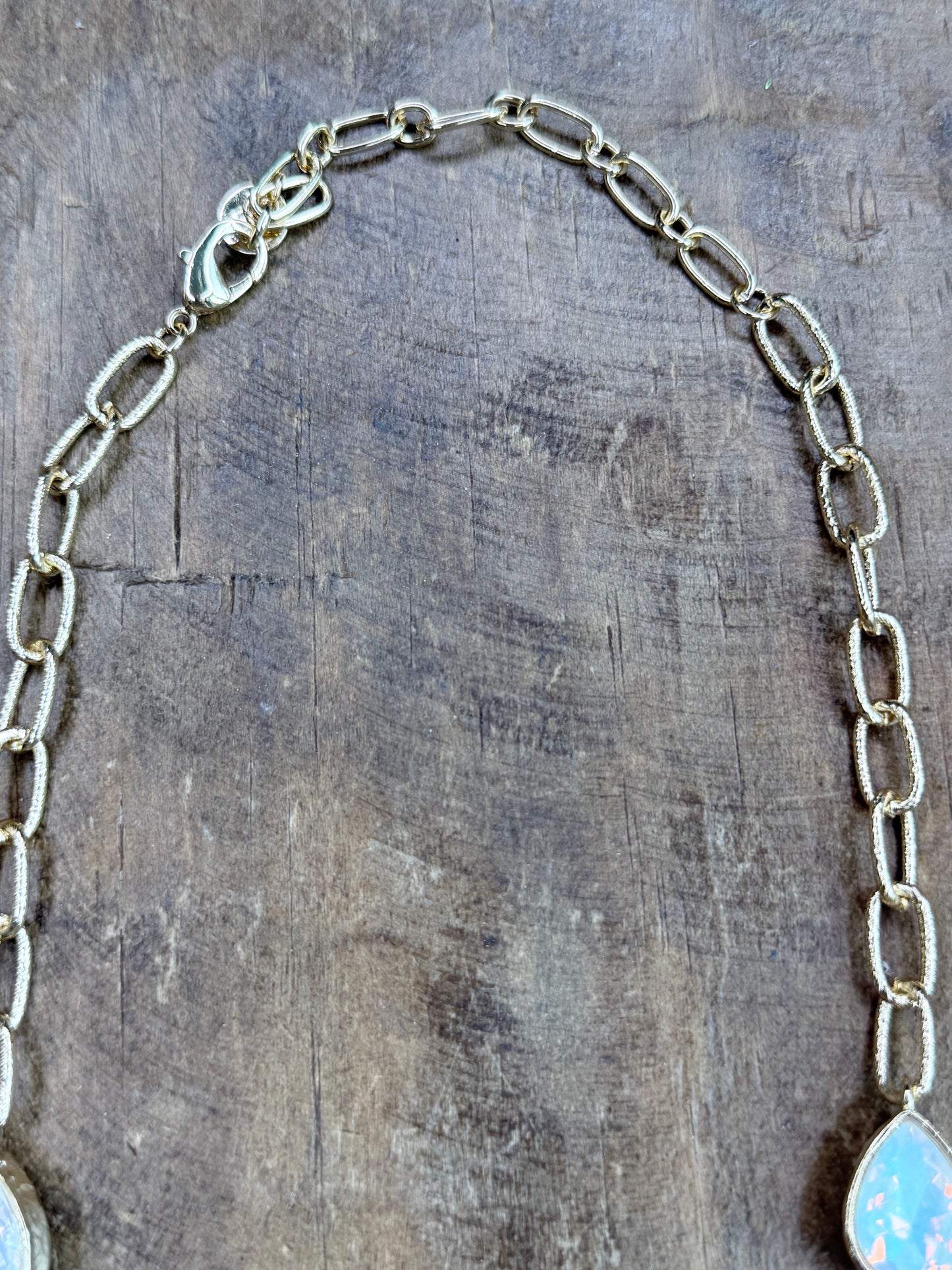 Gold Faux White Opal Stone Necklace