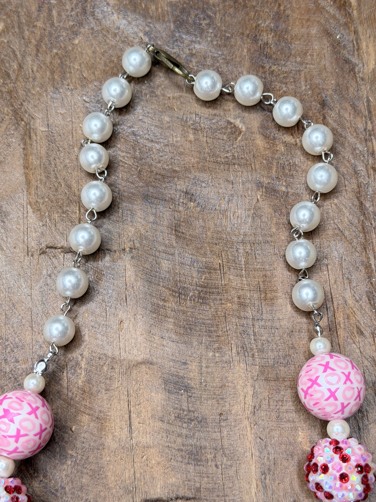 Hot Pink Rhinestone Heart Necklace (A)- ERR ORIGINAL