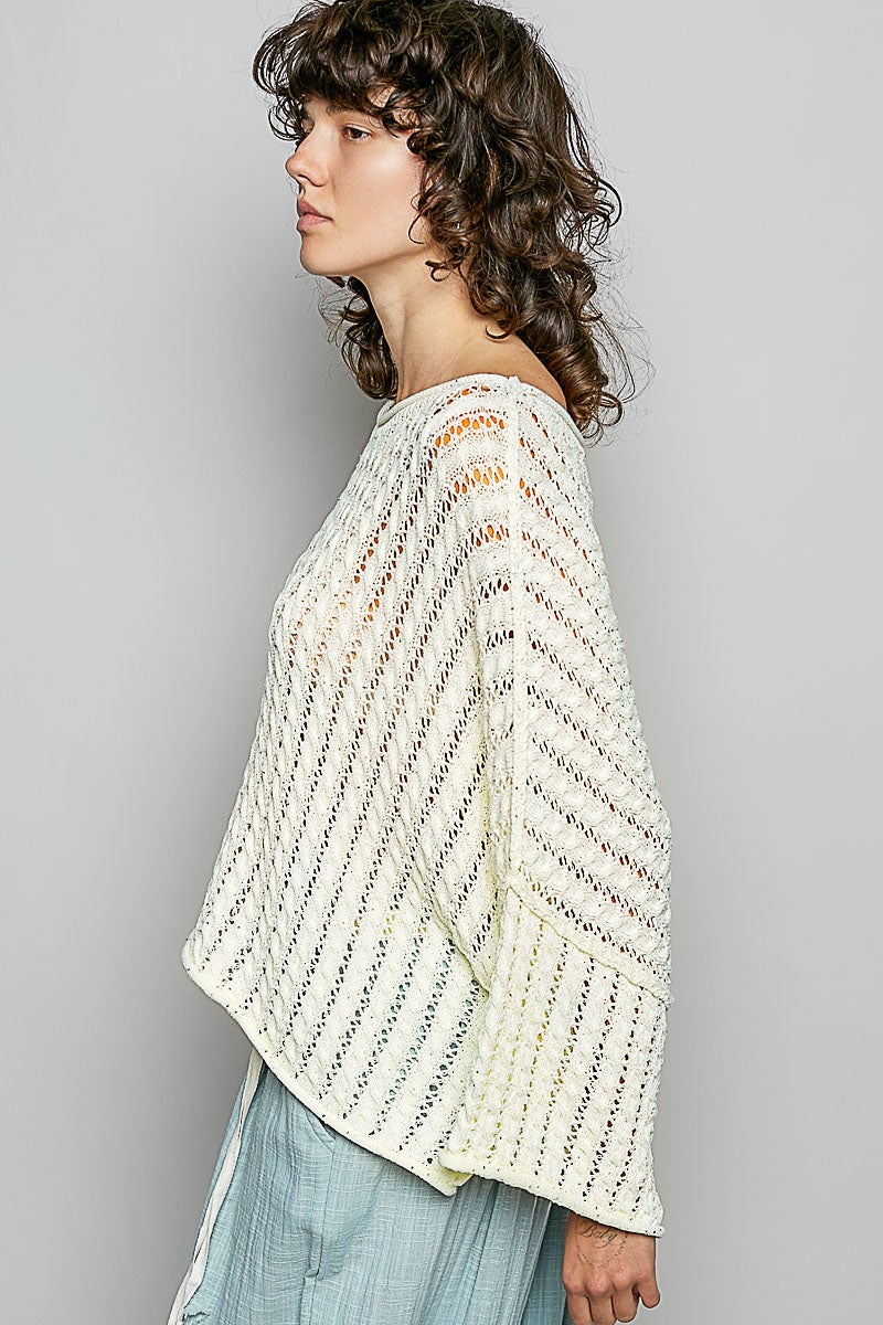 POL- 3/4 Sleeve Cropped Sweater (Ivory)  PREORDER *Final Sale*