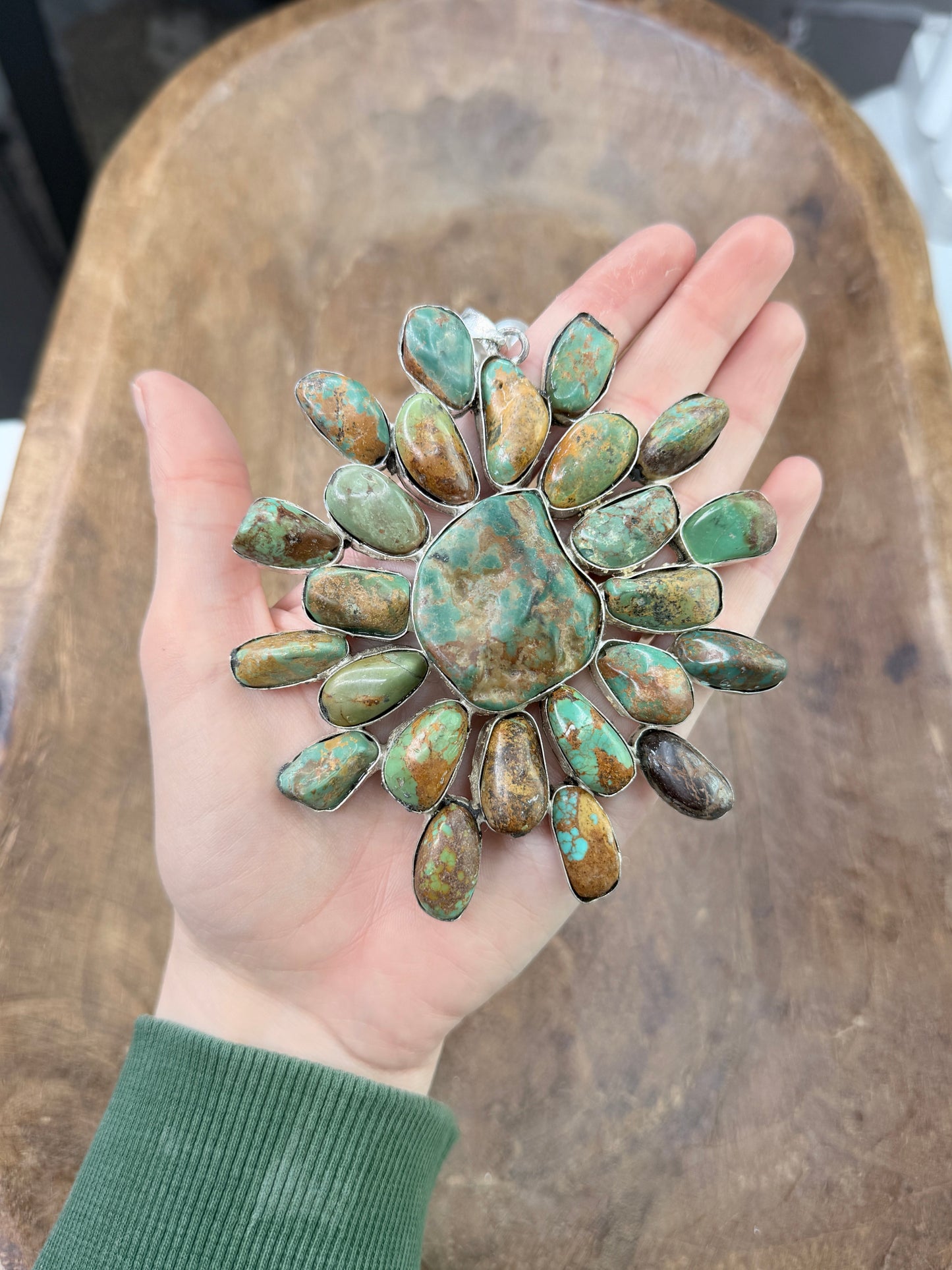German Silver Xtra-Large Turquoise Cluster Necklace