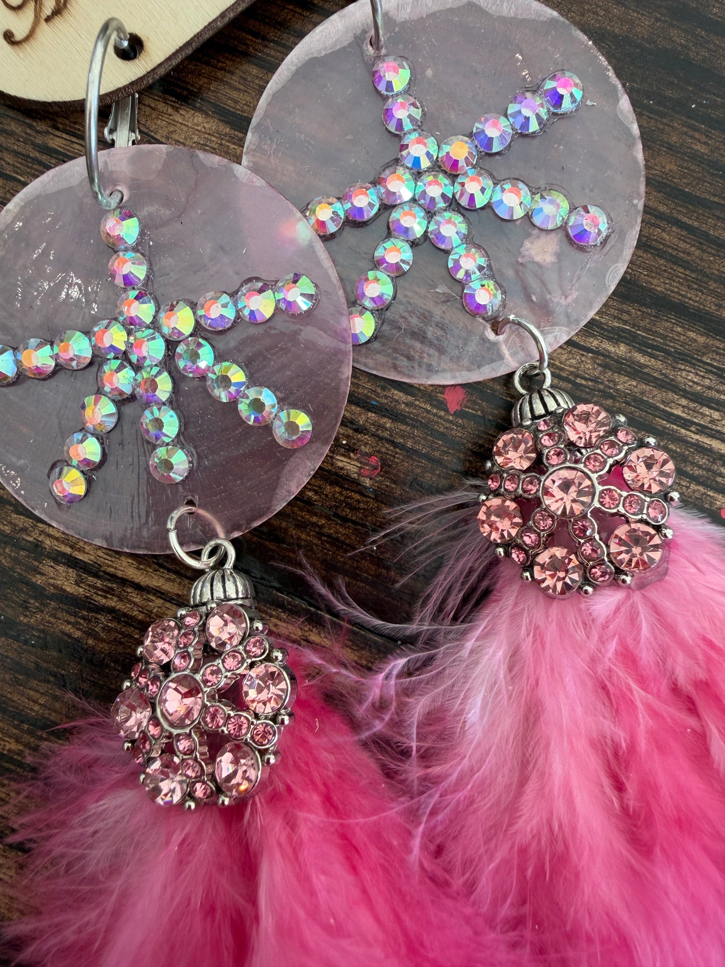 Rare Bird- Blingy Pink Feather Earrings