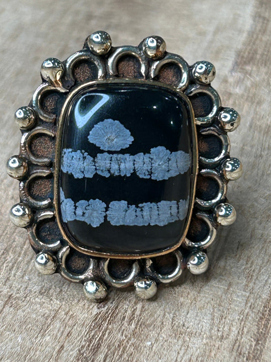 Gold Plated Snowflake Obsidian Ring