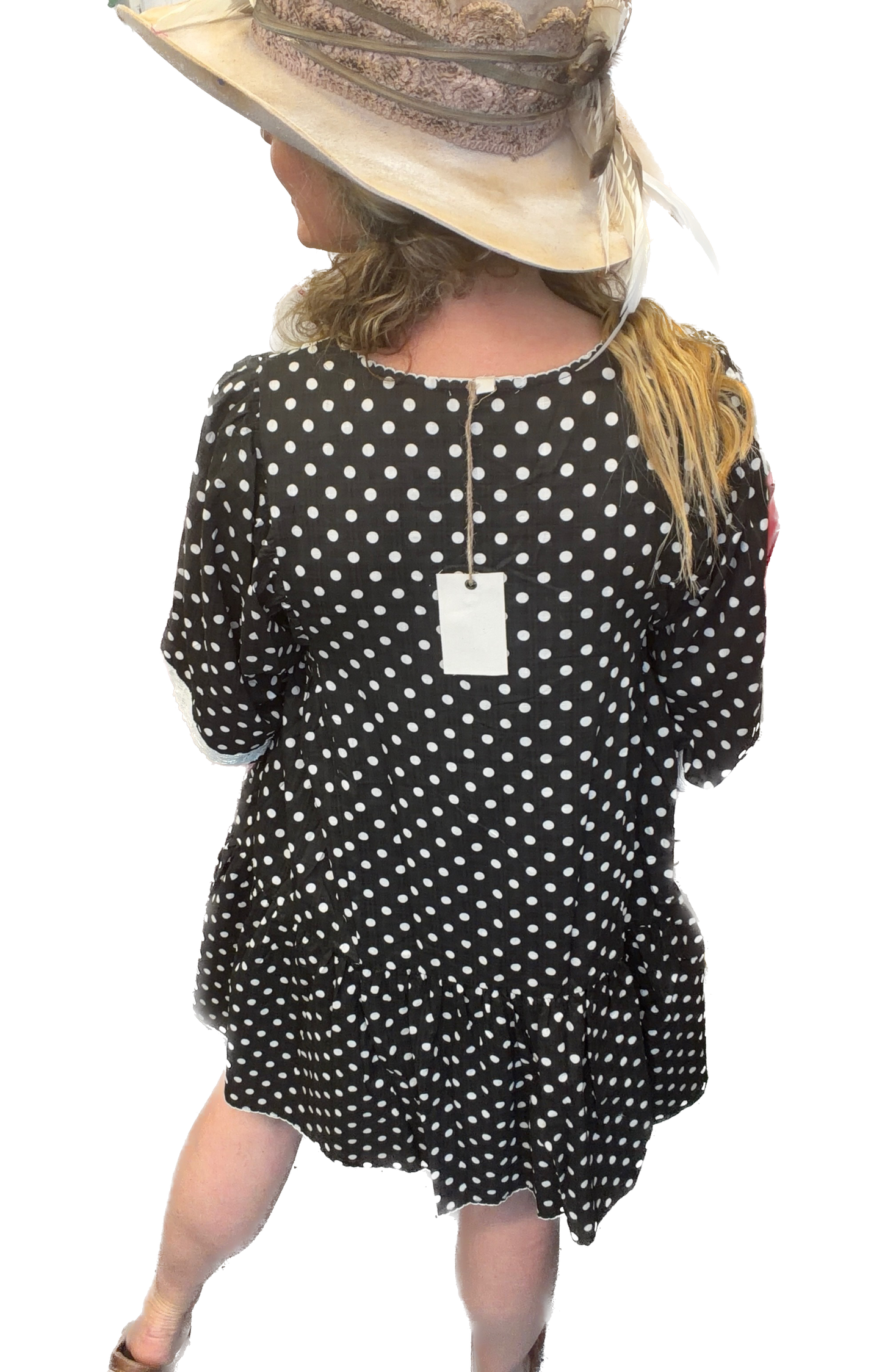 EASEL - Polka Dot Crochet Trim Dress (Black) *Final Sale*