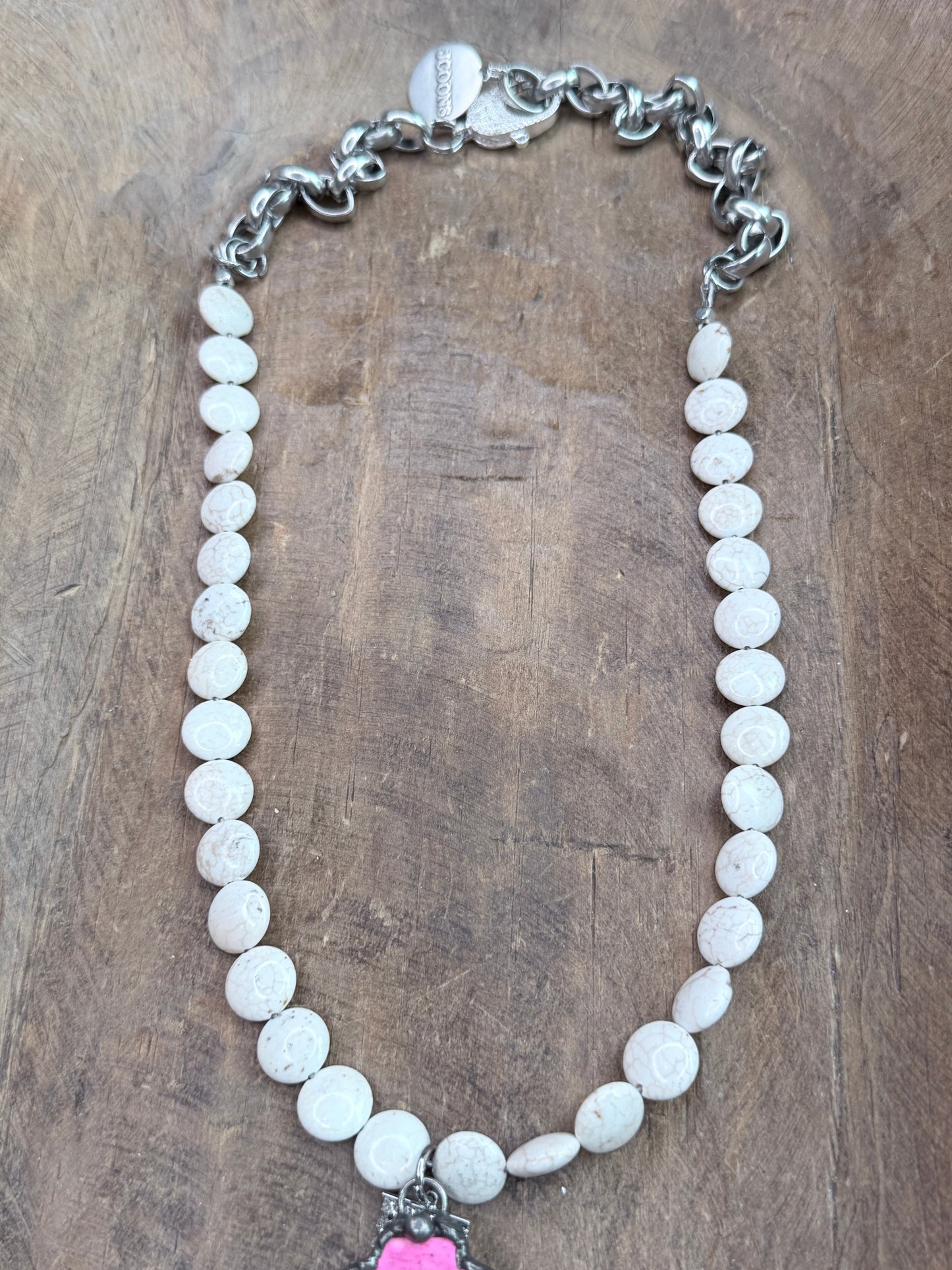 Soldered Pink Howlite and Rhinestone Fringe Necklace