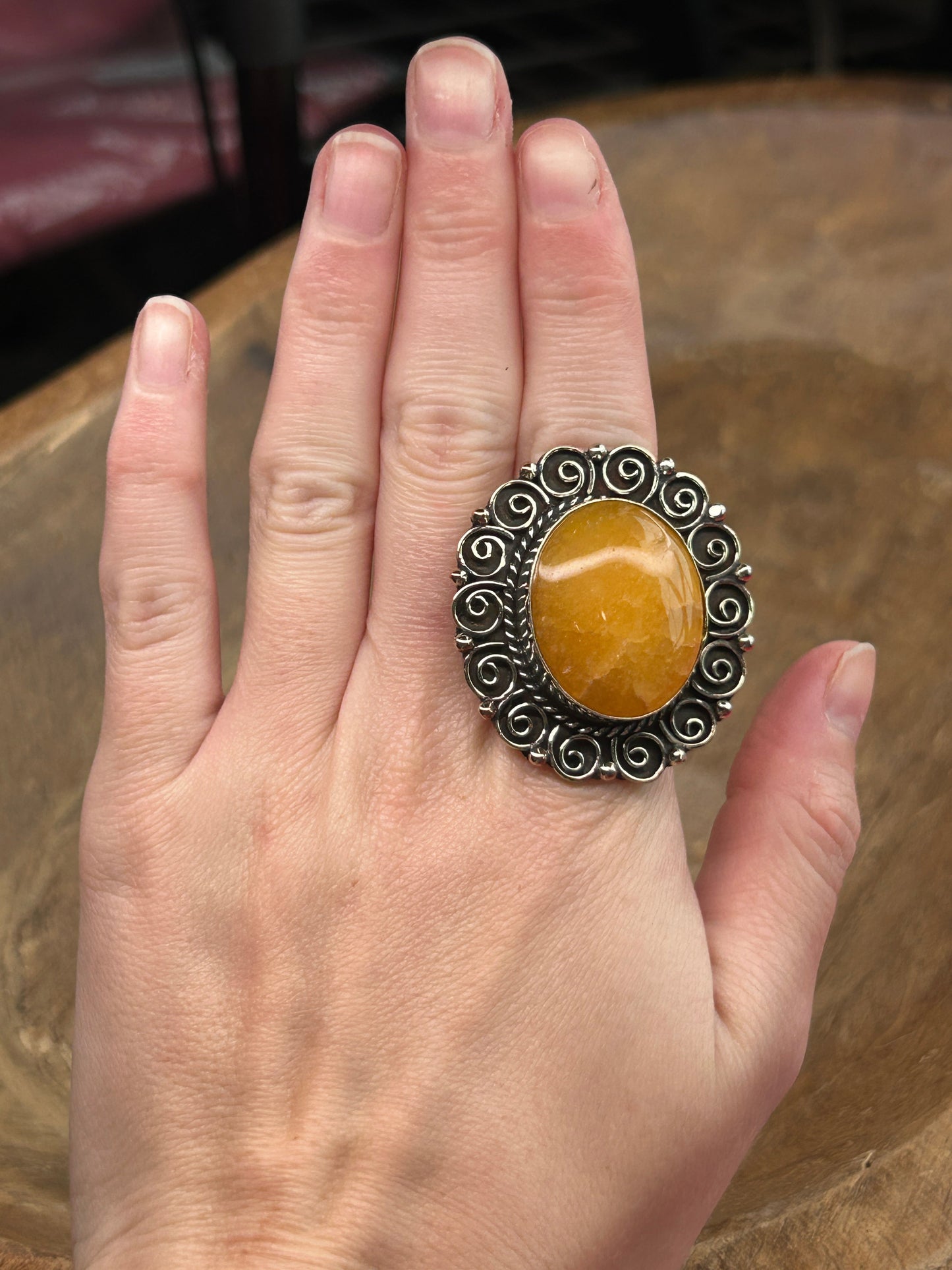 German Silver Yellow Citrine Oval Ring B