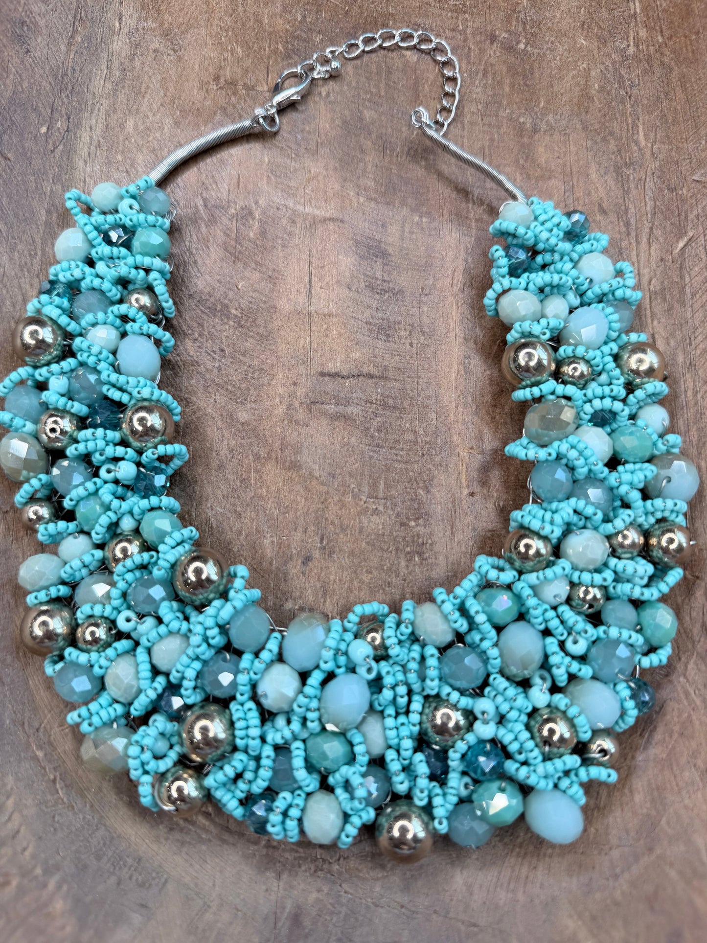 Turquoise Woven Bib Necklace