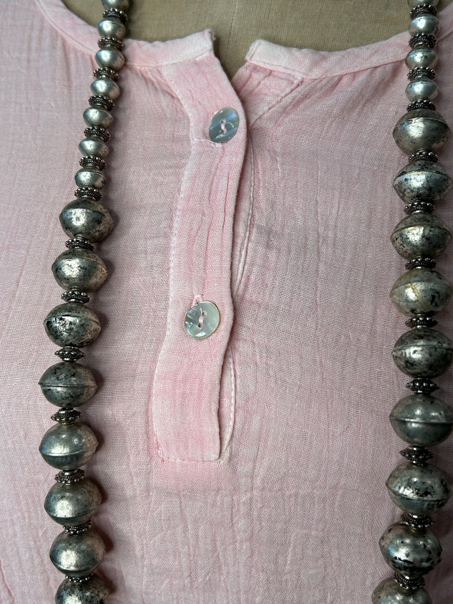FINAL SALE Paper Lace Vintage Washed Tunic with Button Sleeves (Pink)