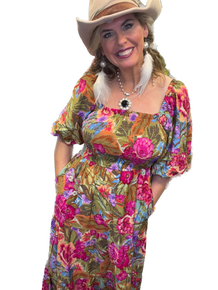 Oddi- Floral Printed Bubble Maxi Dress (Olive Garden)