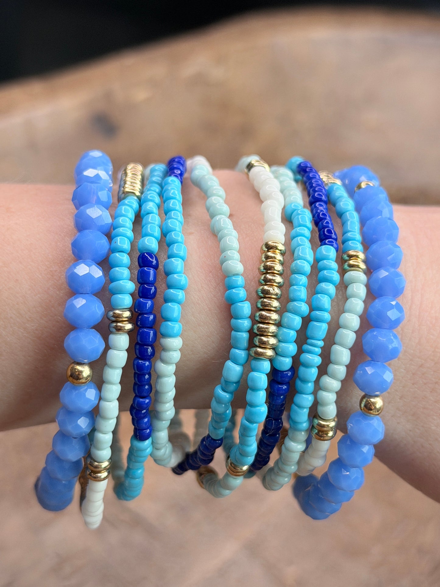 Abby Blue Crystal Beaded Bracelet Stack
