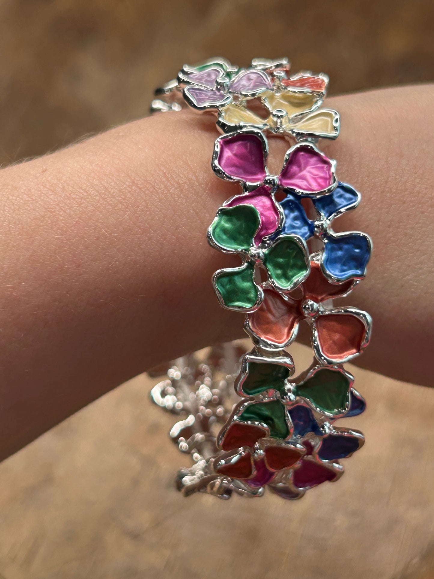 Multi Color Gold Flower Stretch Bracelet
