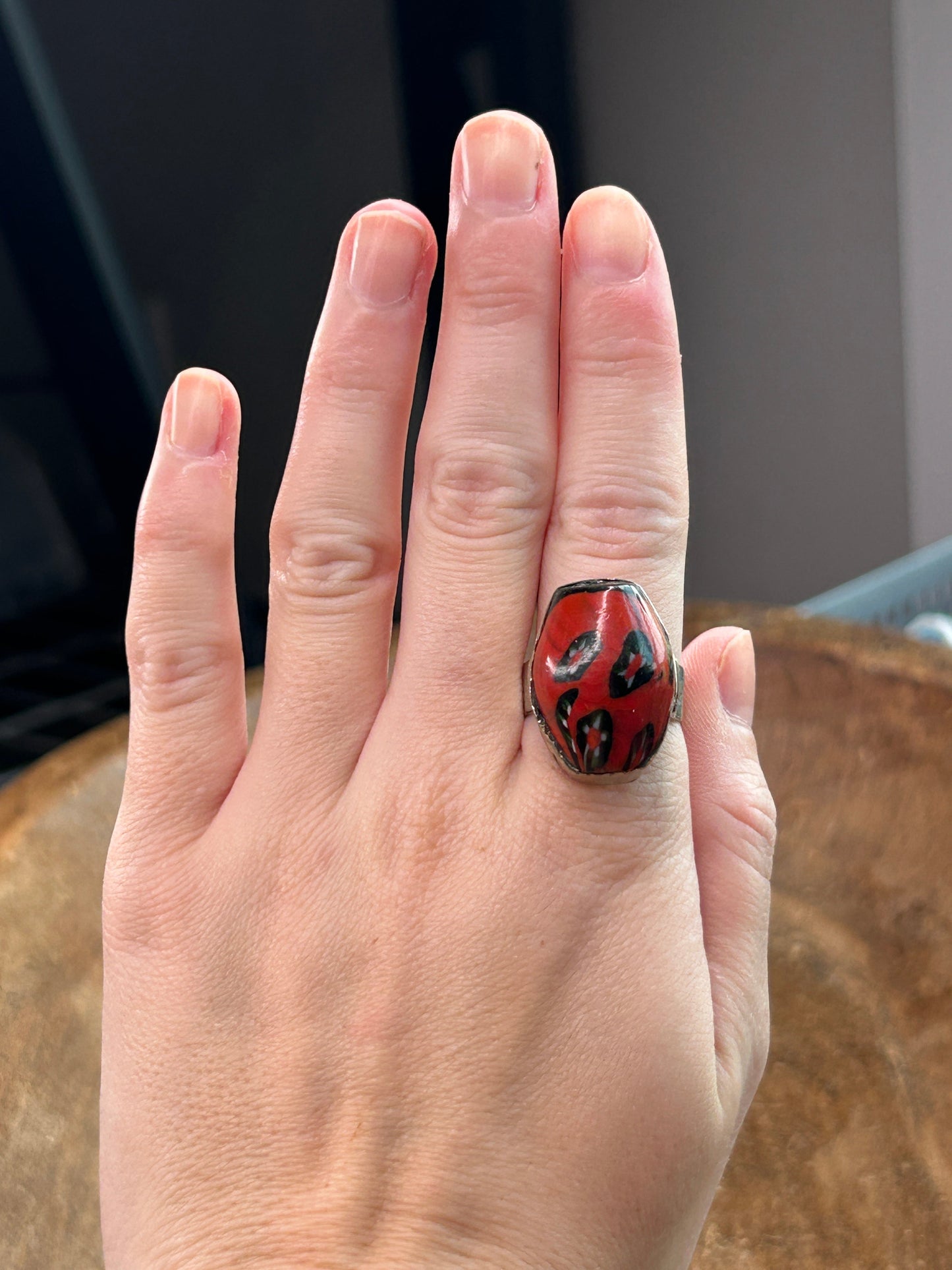 German Silver Wood Bead Ring