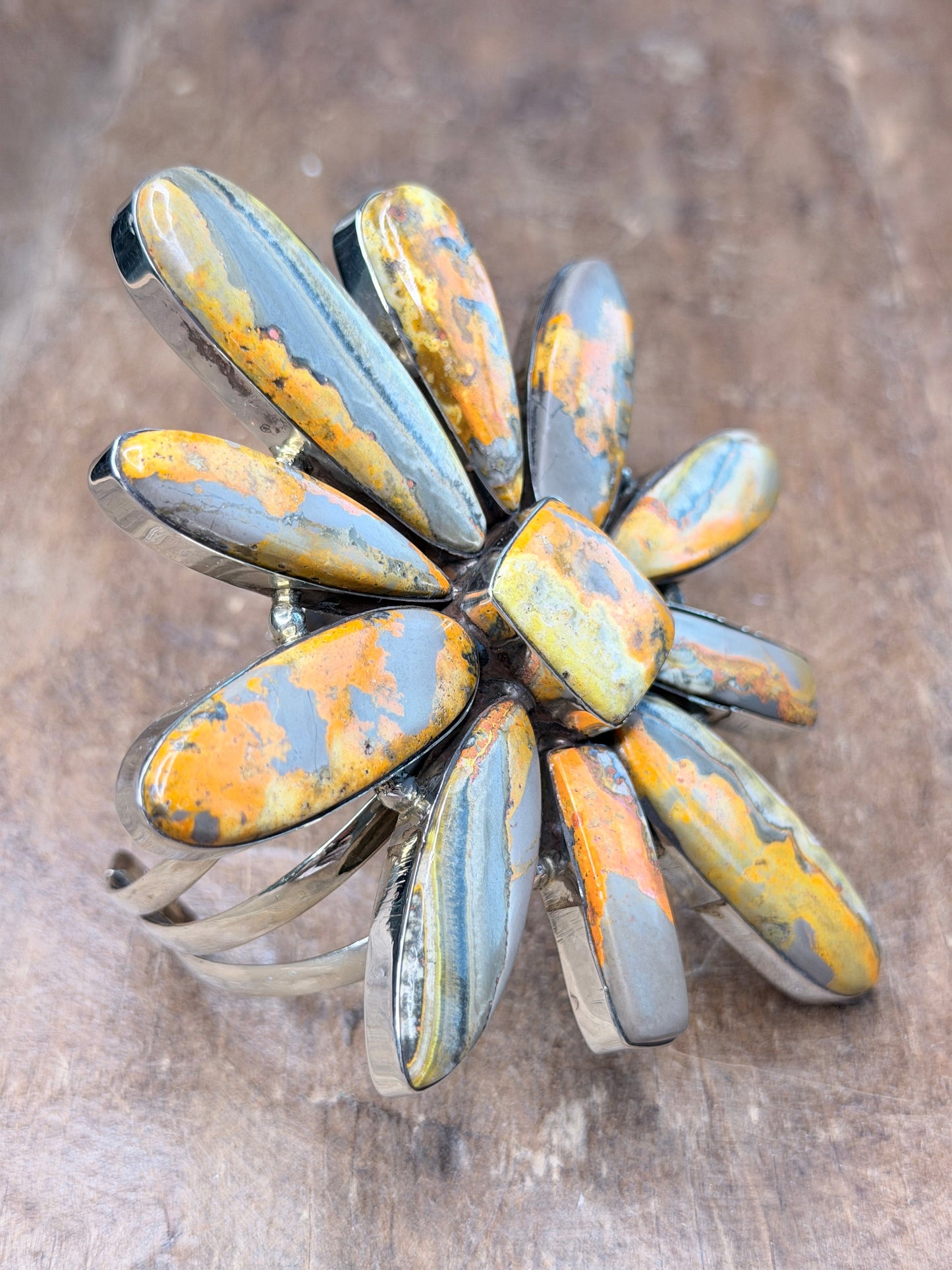 German Silver Bumble Bee Jasper Cuff (B)