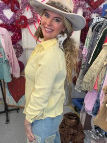 Pleat Detail Button Down Blouse (Yellow)