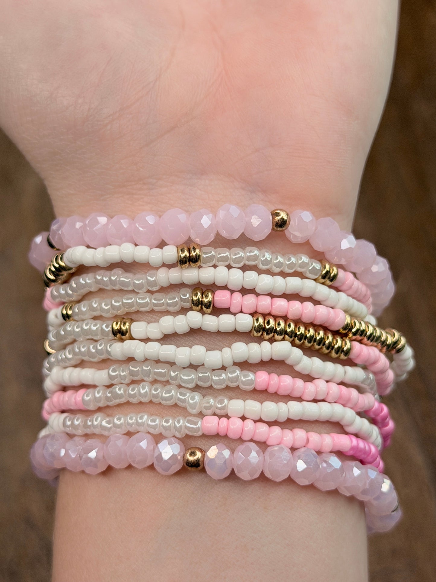Bri Pink and Gold Crystal Beaded Bracelet Stack