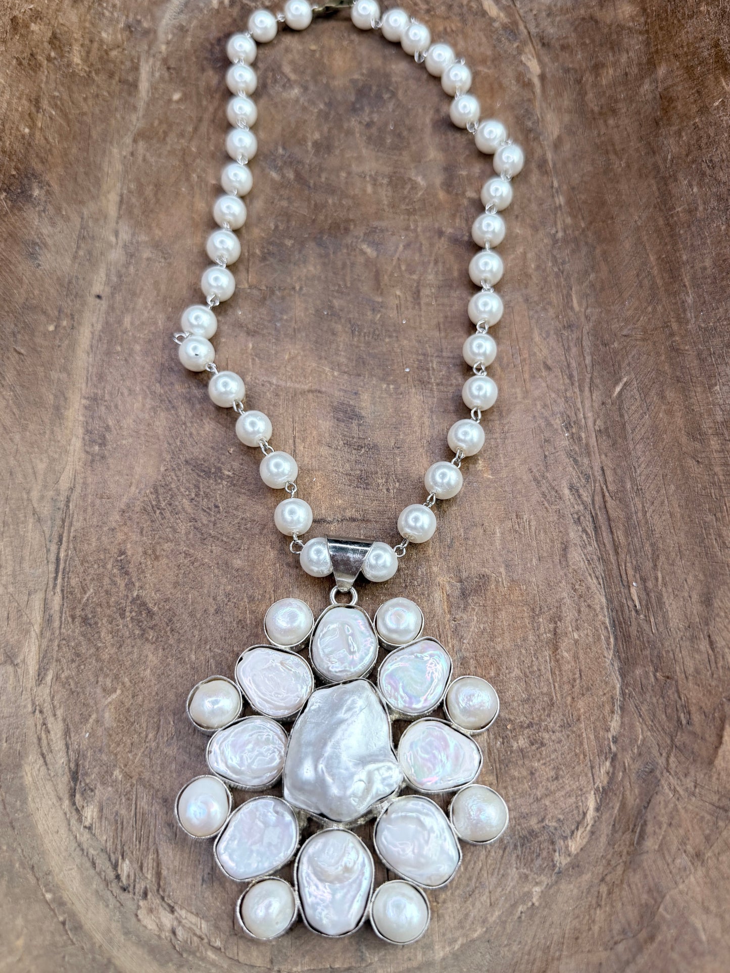Fiona German Silver Baroque Pearl Cluster Necklace