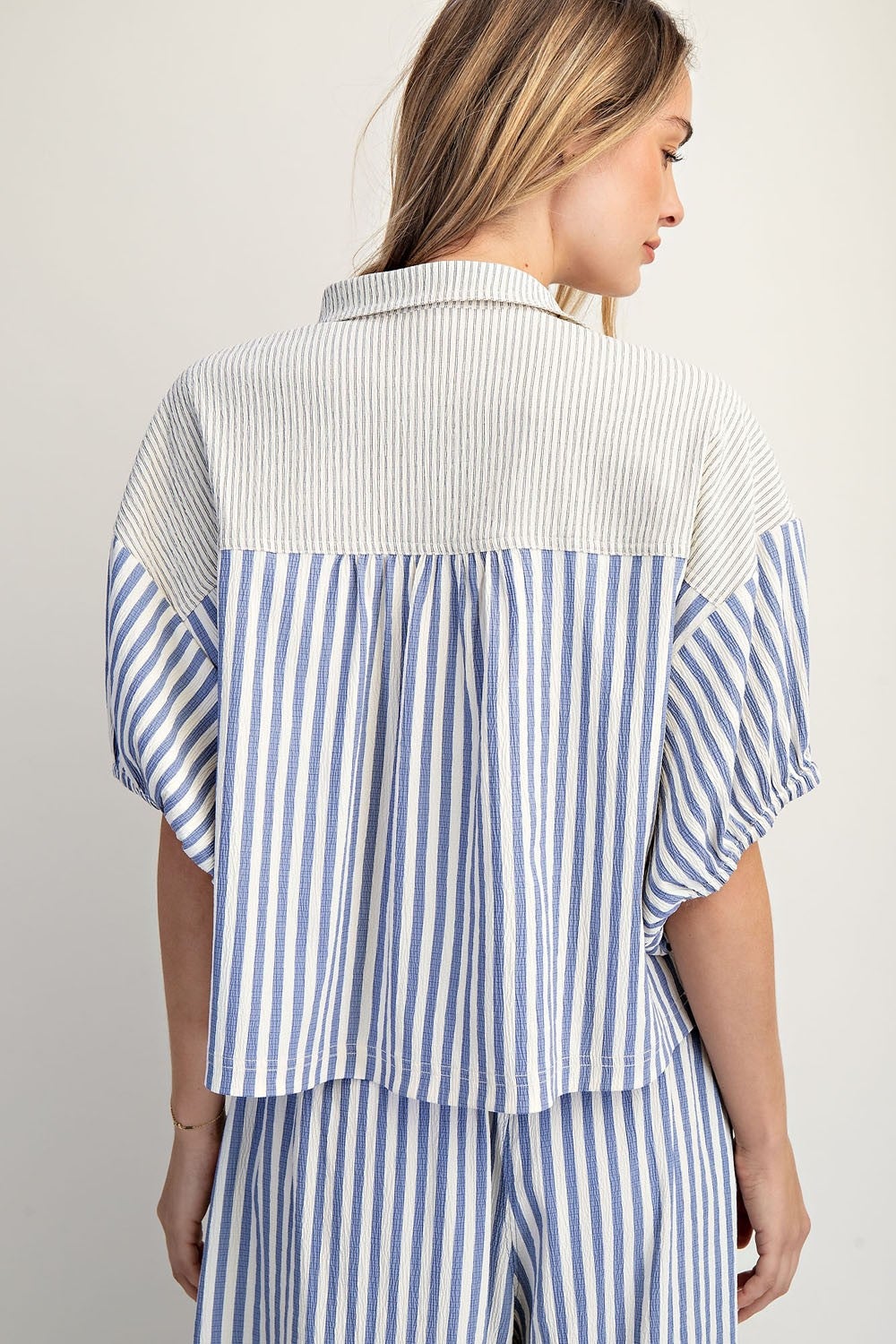 Boxy Striped Button Down Shirt (Denim/Blue)