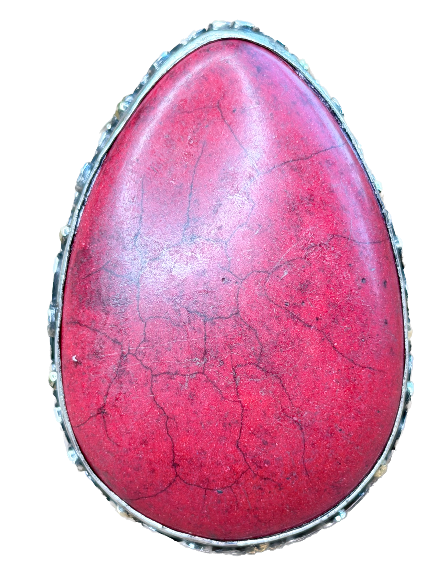 German Silver Large Coral Teardrop Ring